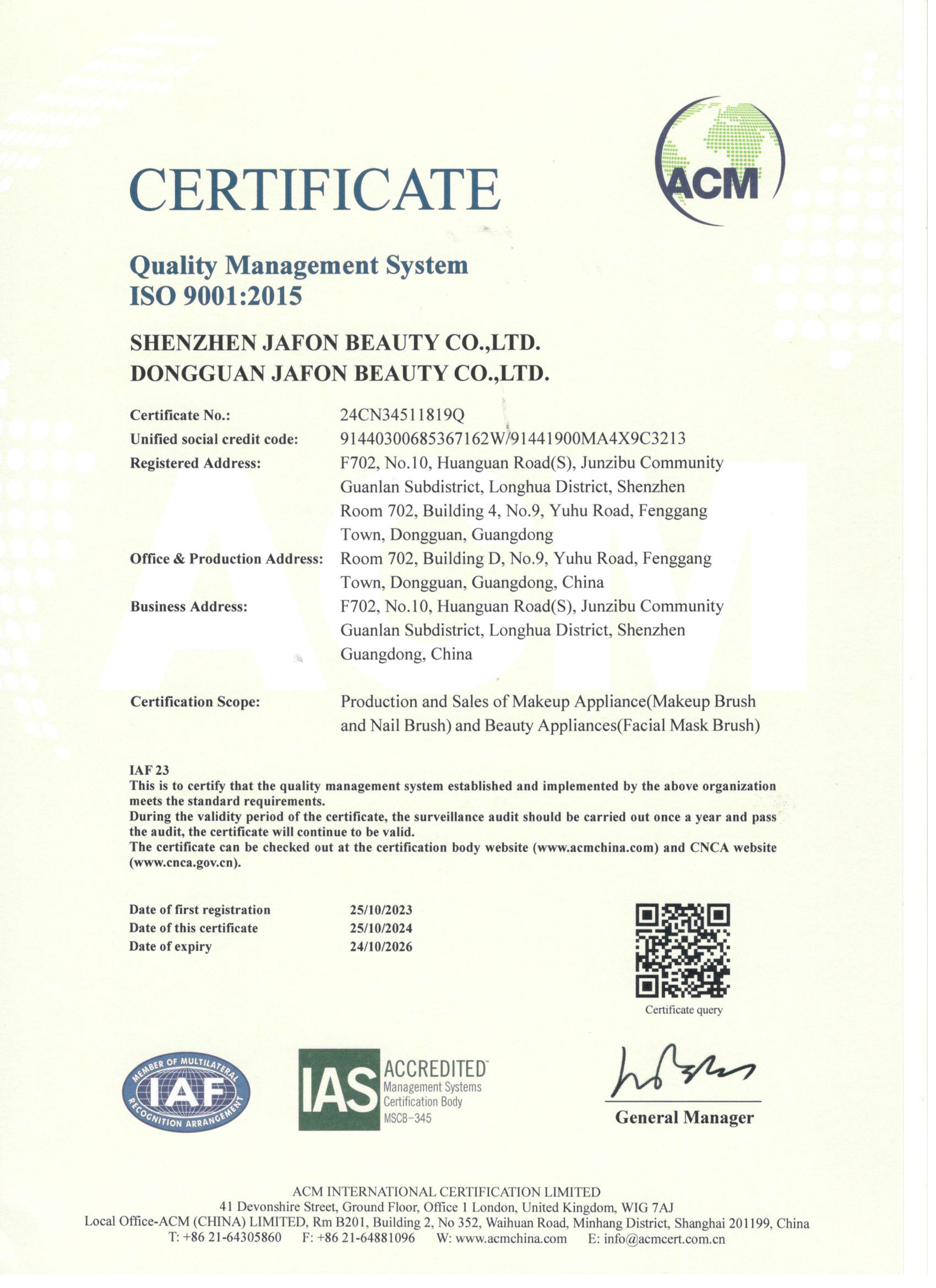 ISO 9001:2015 Certificate